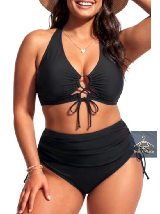 Other - Plus Size Tummy Control Lace Up Bikini Two Piece Swimsuit
